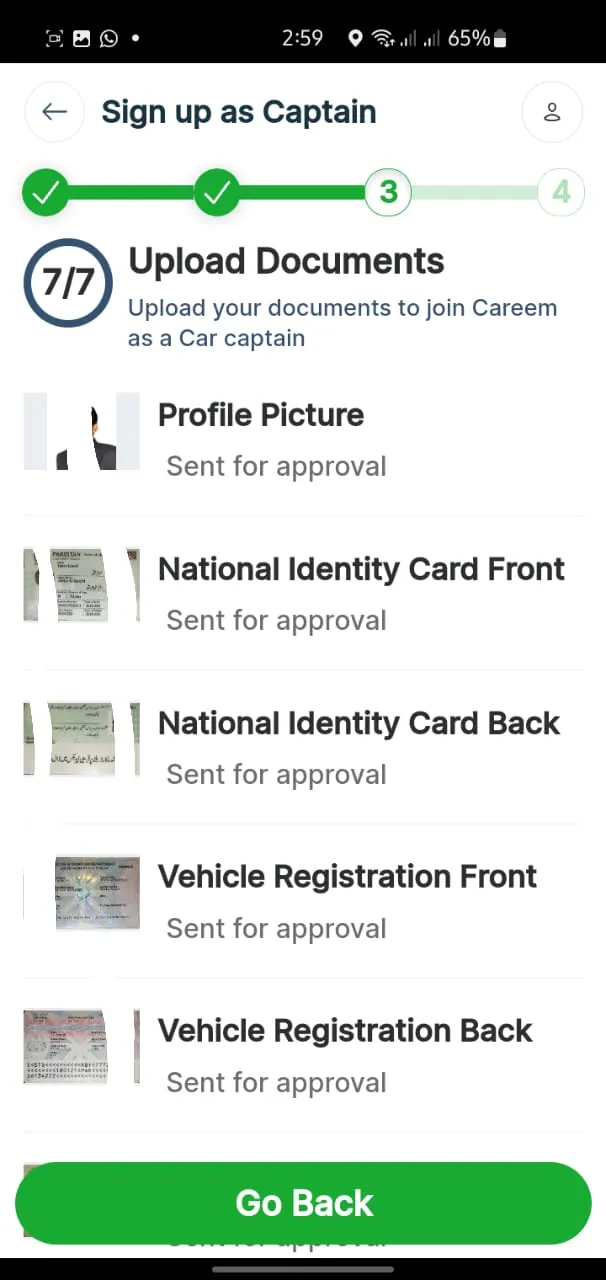 Add Personal Documents for verification to Become Careem Captain