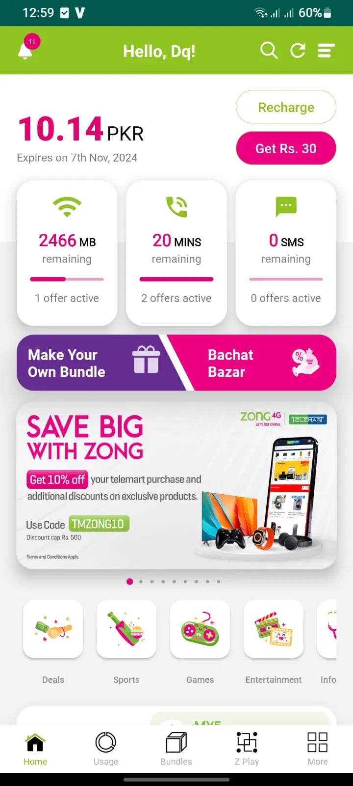 Deactivate Zong Sim via My Zong App