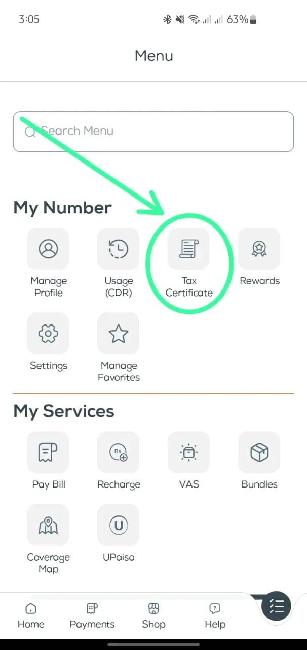 Navigate to the Tax Certificate Section