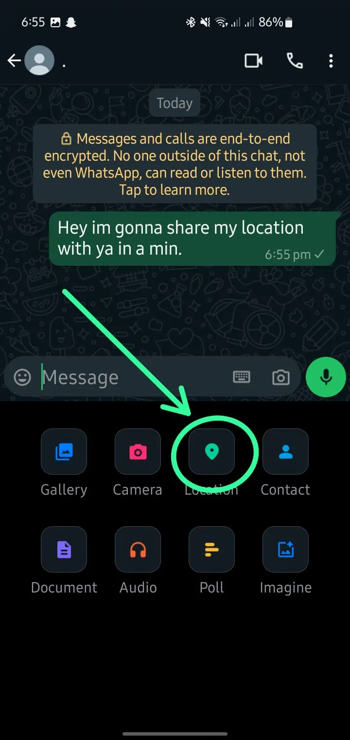 WhatsApp attach location option