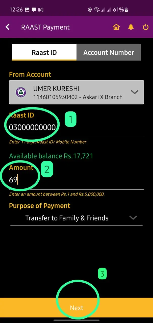 Sending Money Through Rasst Step 4