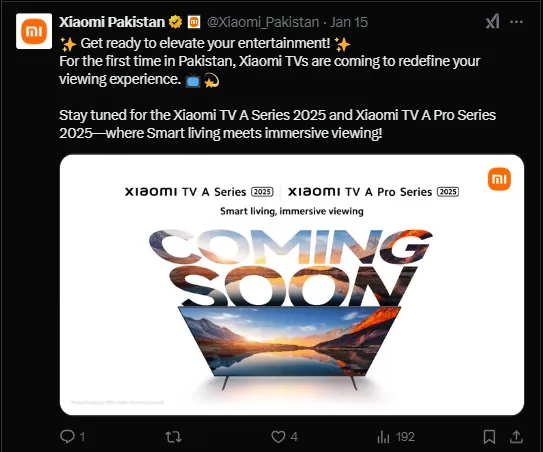 Xiaomi Pakistan Tweet of Launching Xiaomi Tv in Pakistan