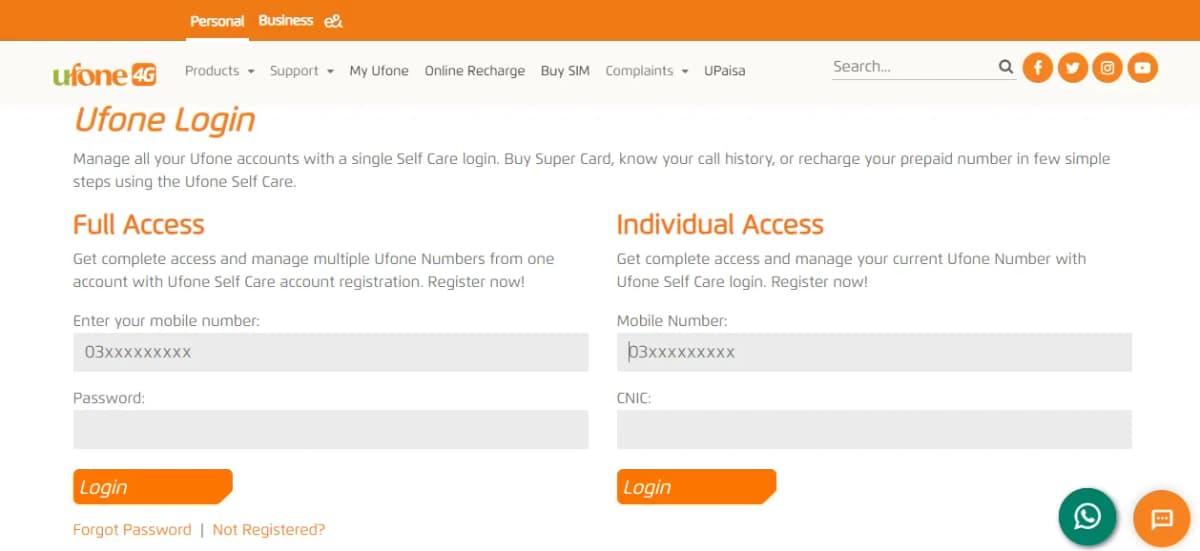 Ufone Self care portal Login