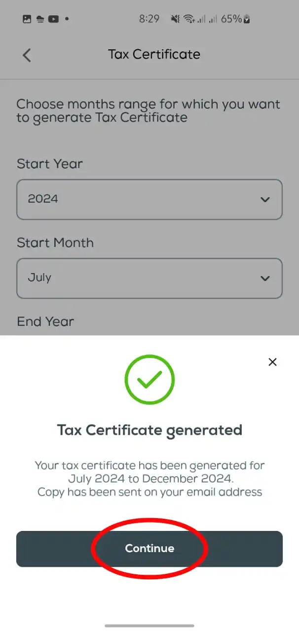 Ufone Tax Certificate Generated