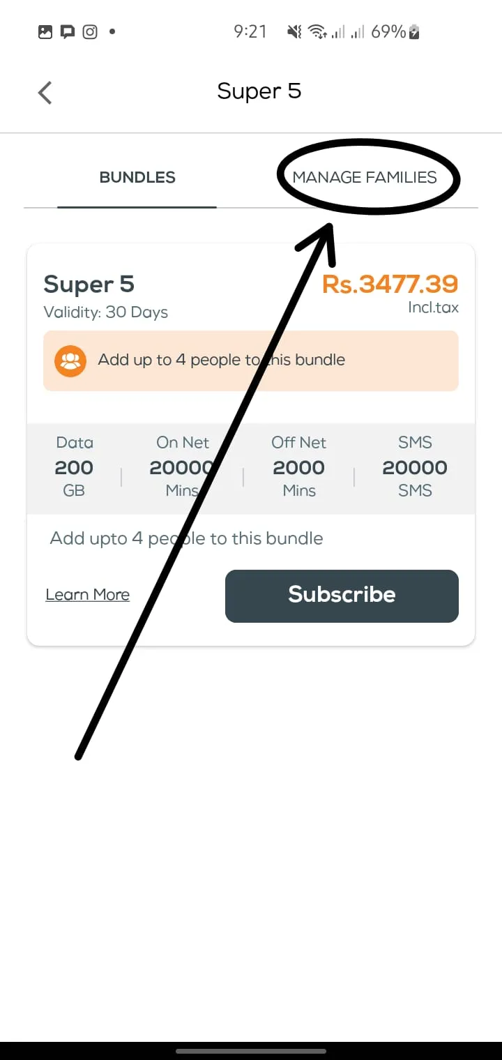 Managing the Ufone Super 5 offer group from the UPTCL app