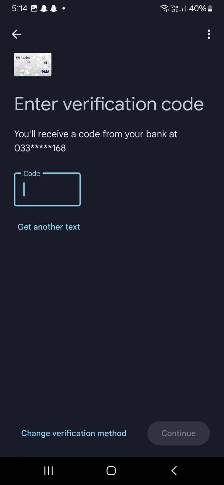 enter otp recieved from bank to add card in google wallet