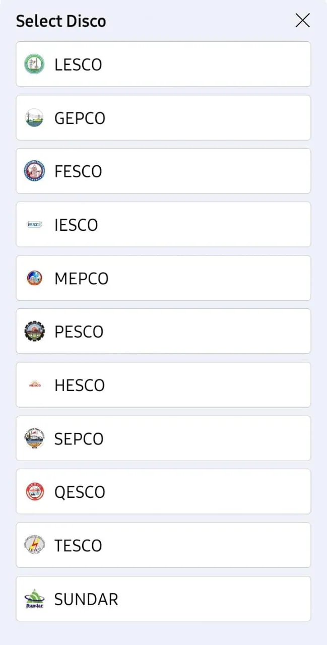 Electricity Distributor List in Smart Power App